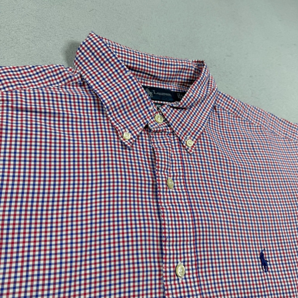 Ralph Lauren Mens Classic Fit Gingham Button Down Shirt Red White Blue Large